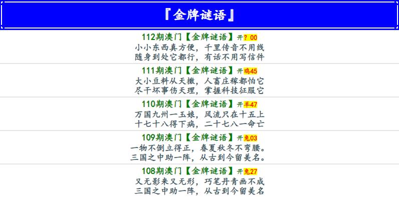 112期金牌谜语[图]