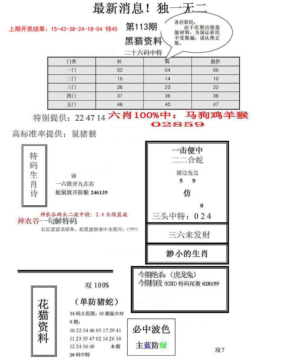 113期独一无二(正)[图]