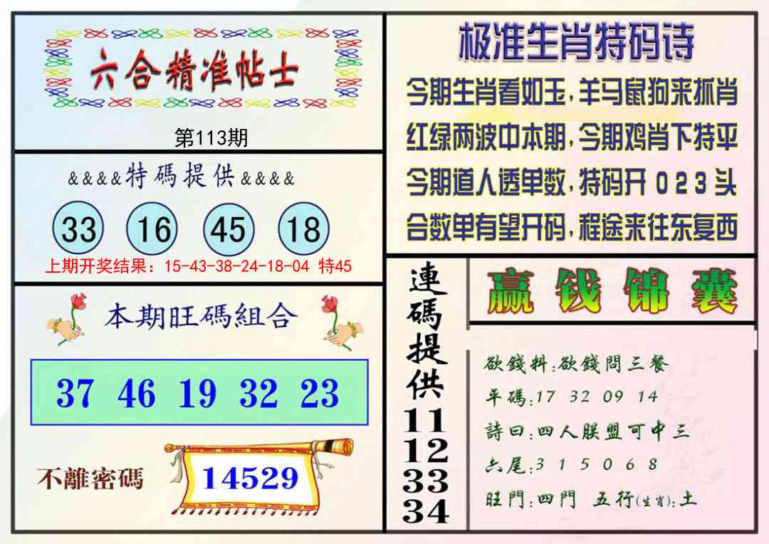 113期精准贴士[图]