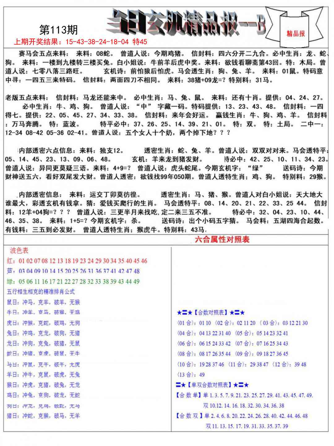 113期当日玄机精品报B[图]