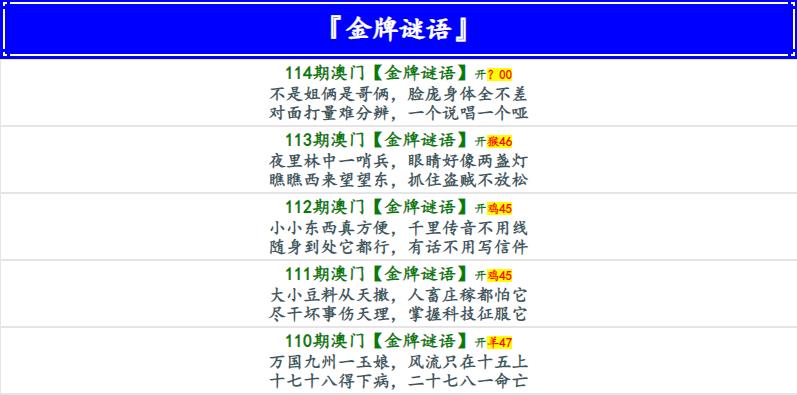 114期金牌谜语[图]