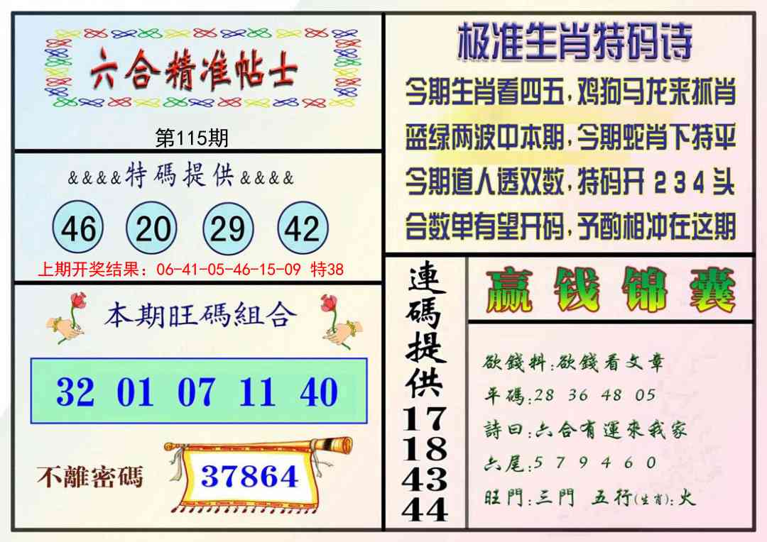 115期精准贴士[图]