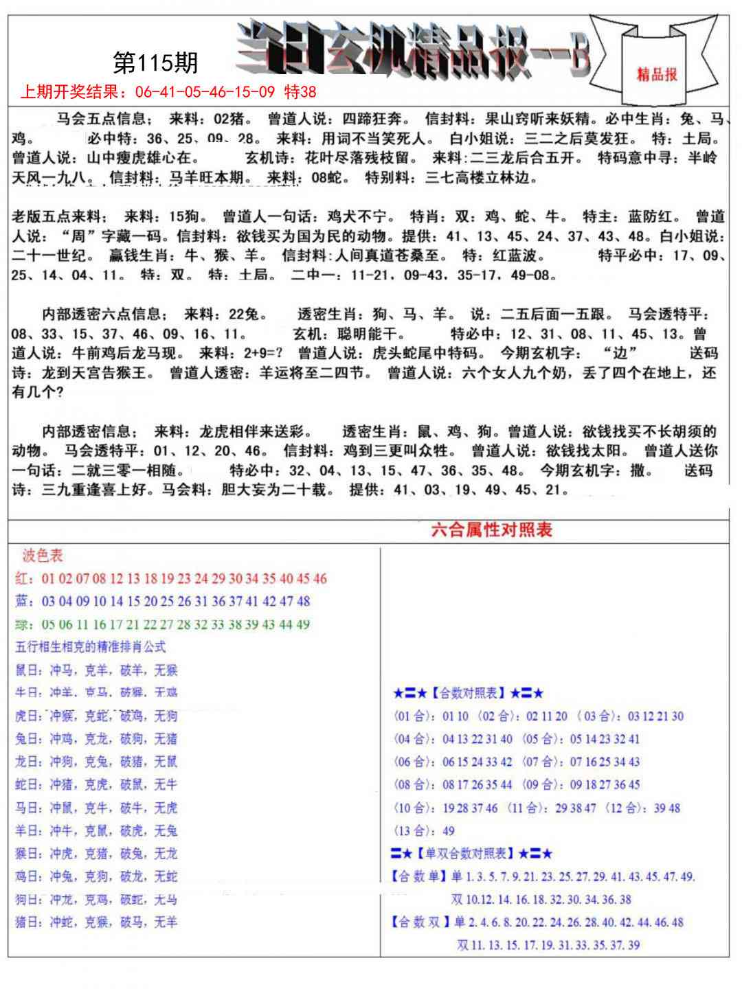 115期当日玄机精品报B[图]