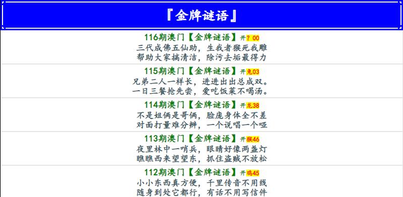 116期金牌谜语[图]