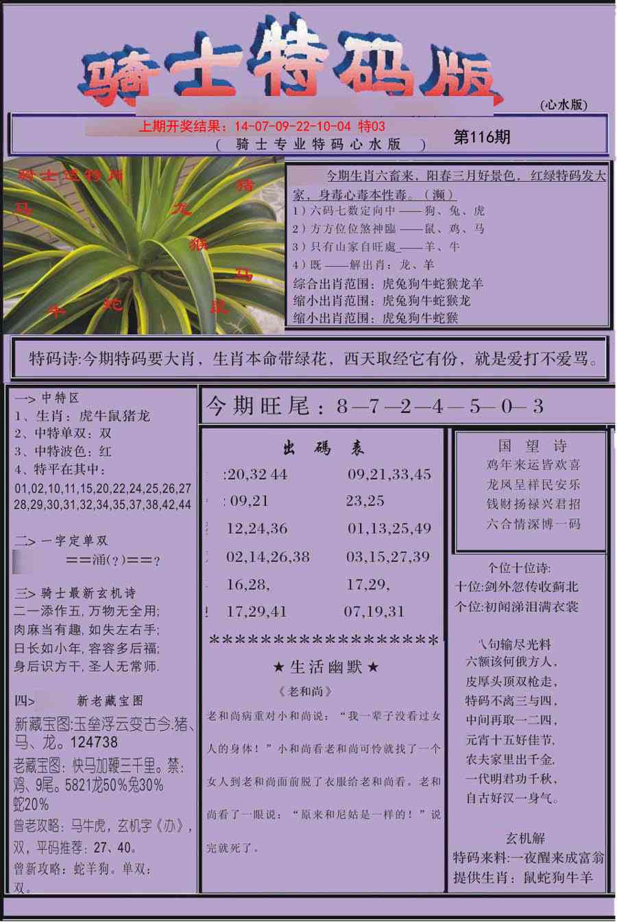 116期骑士特码版[图]