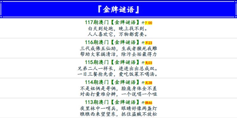117期金牌谜语[图]