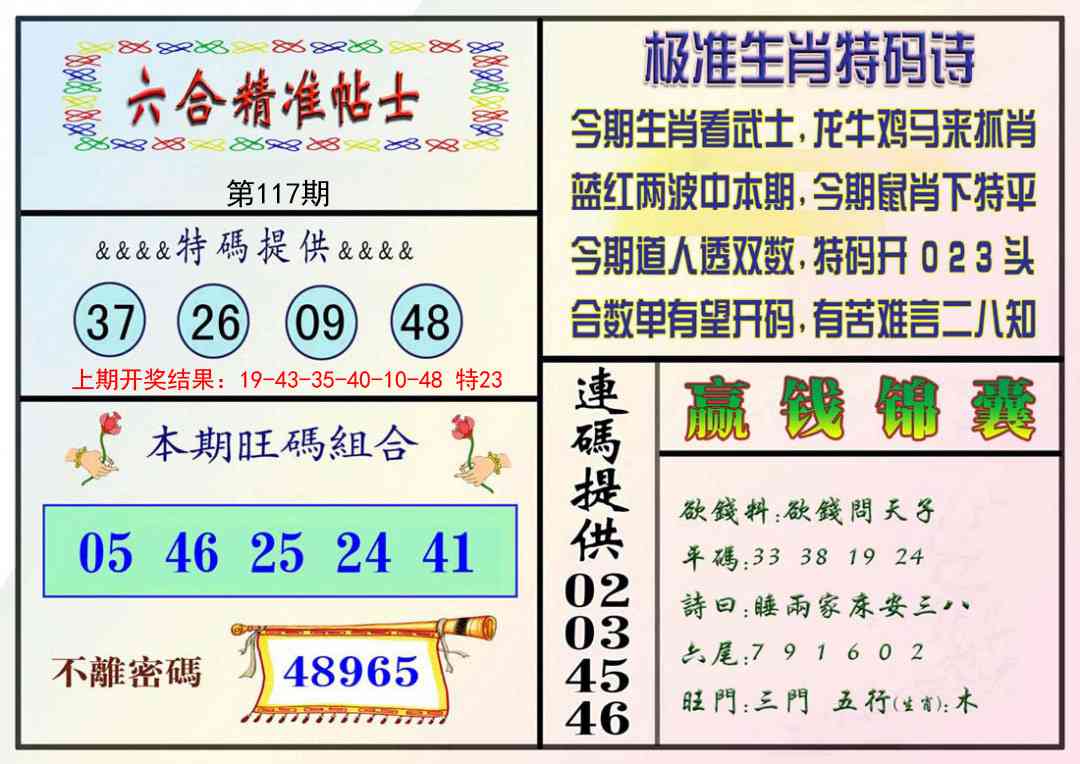 117期精准贴士[图]