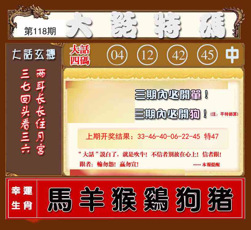 118期大话特码[图]