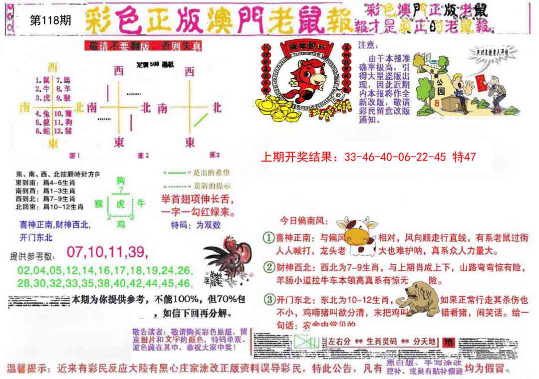 118期彩色正版澳门老鼠报[图]