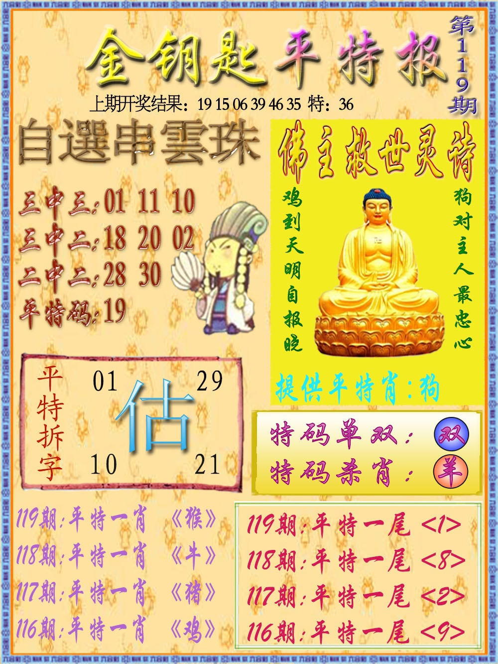 119期金钥匙平特报[图]