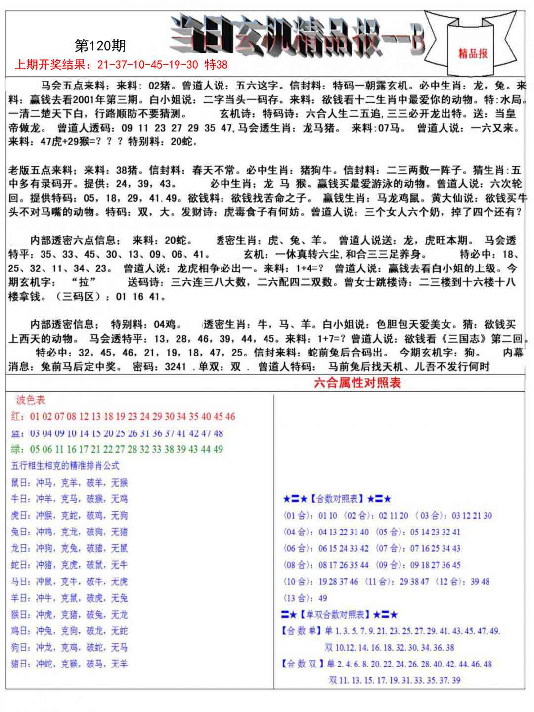 120期当日玄机精品报B[图]