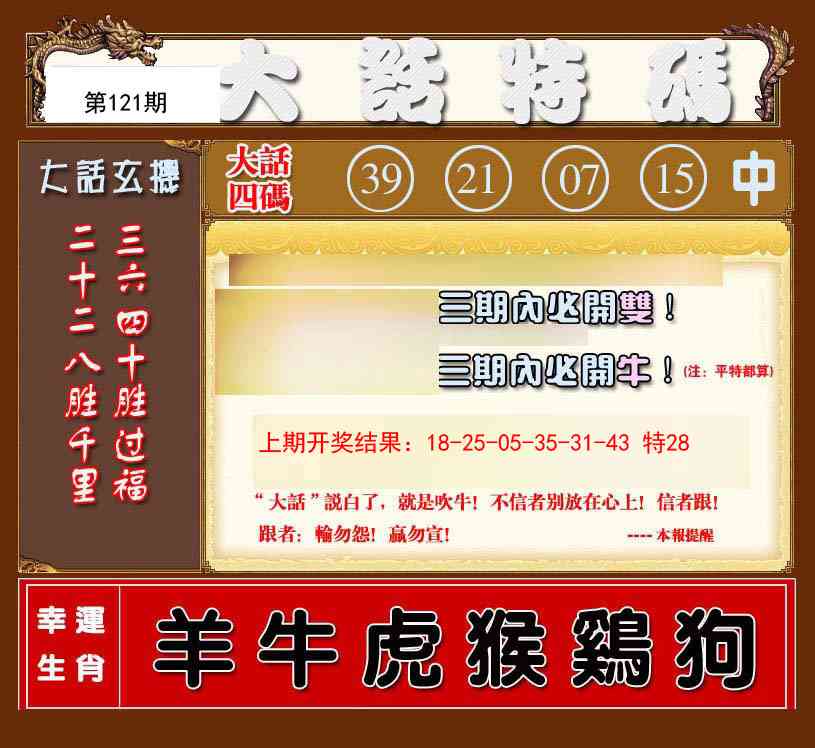 121期大话特码[图]