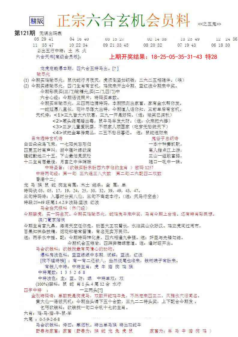 121期正宗六合玄机料[图]