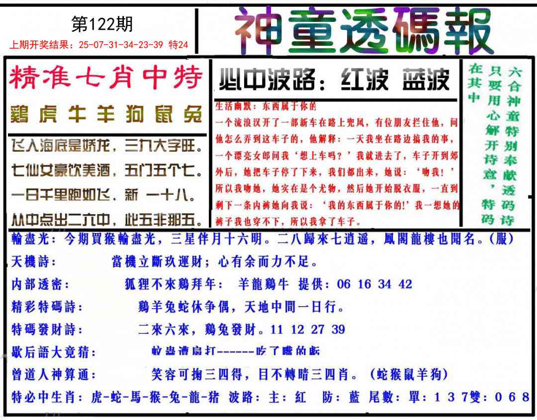 122期神童透码报[图]