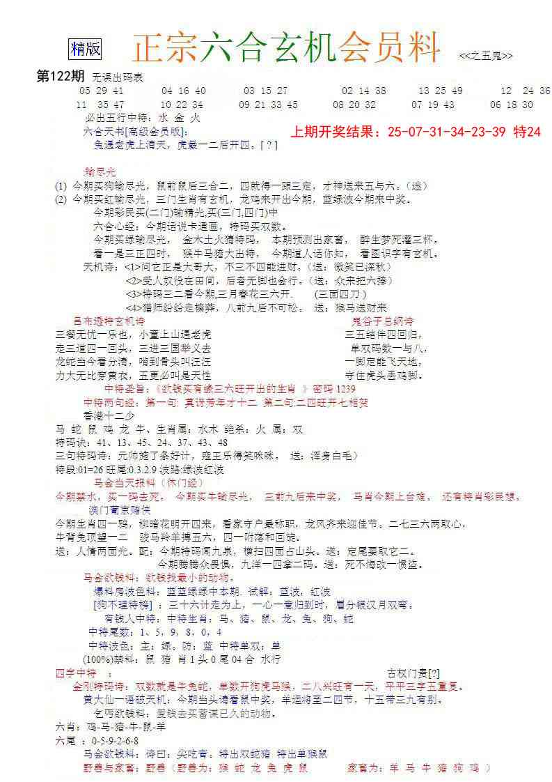 122期正宗六合玄机料[图]