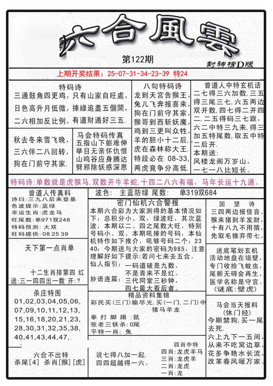 122期六合风云A[图]