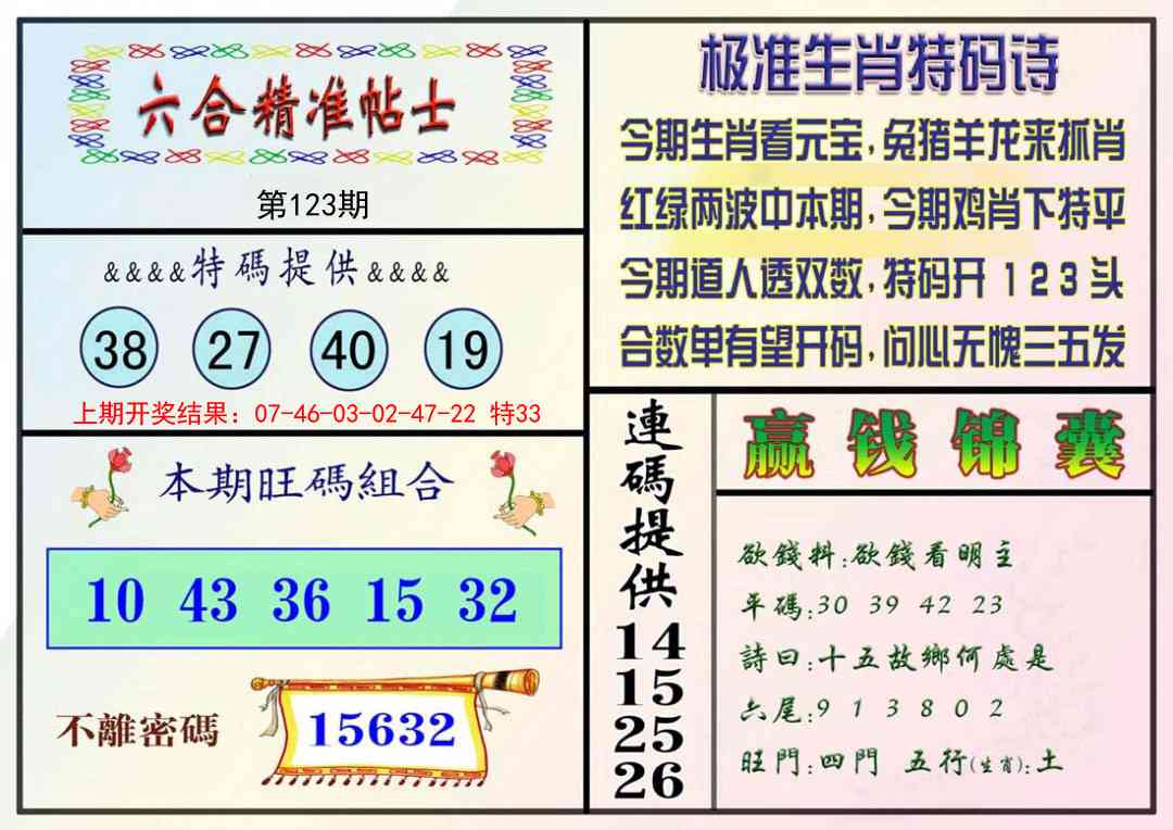 123期精准贴士[图]