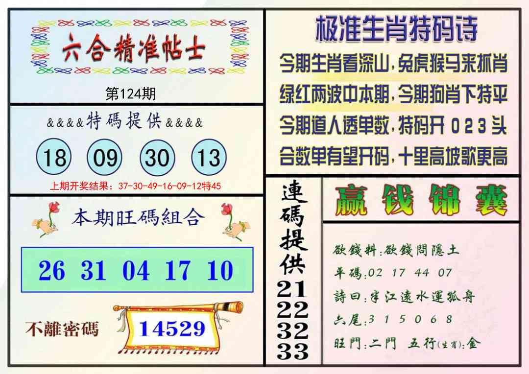 124期精准贴士[图]