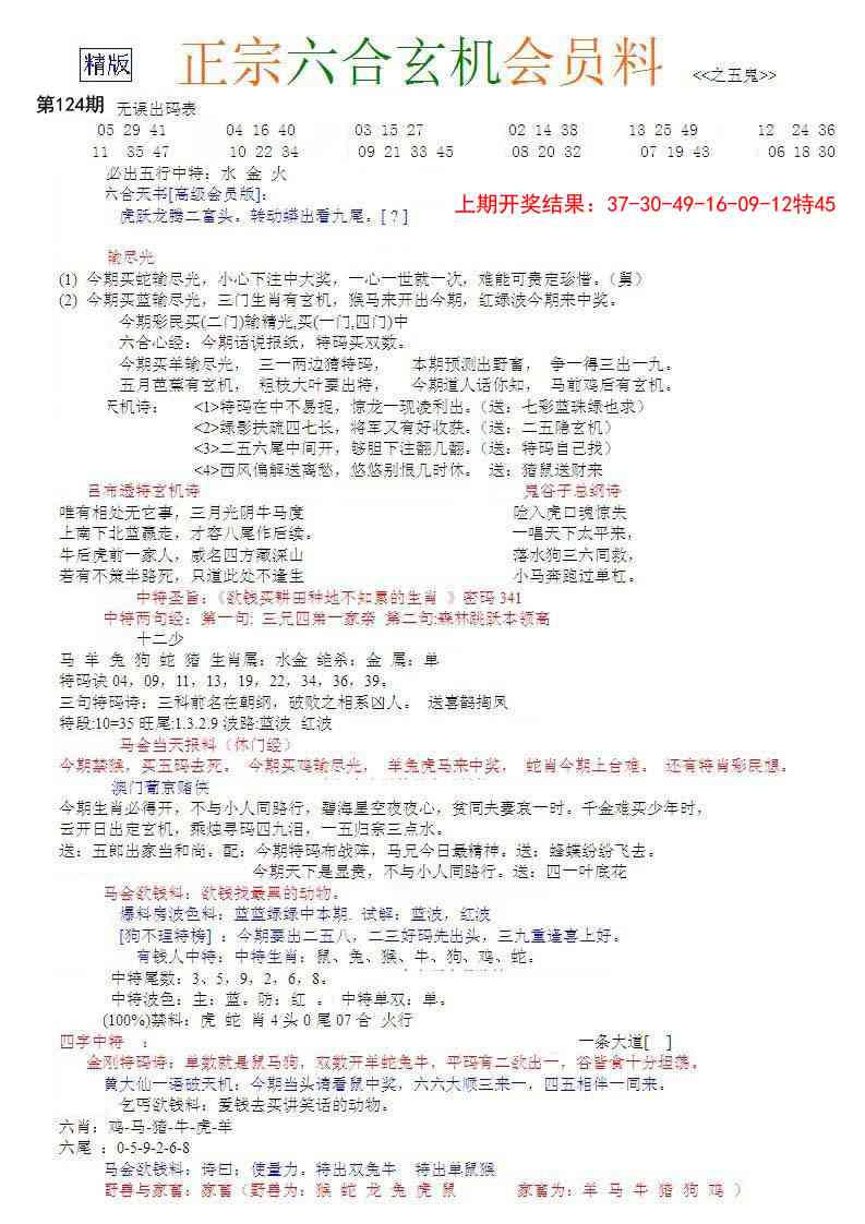124期正宗六合玄机料[图]
