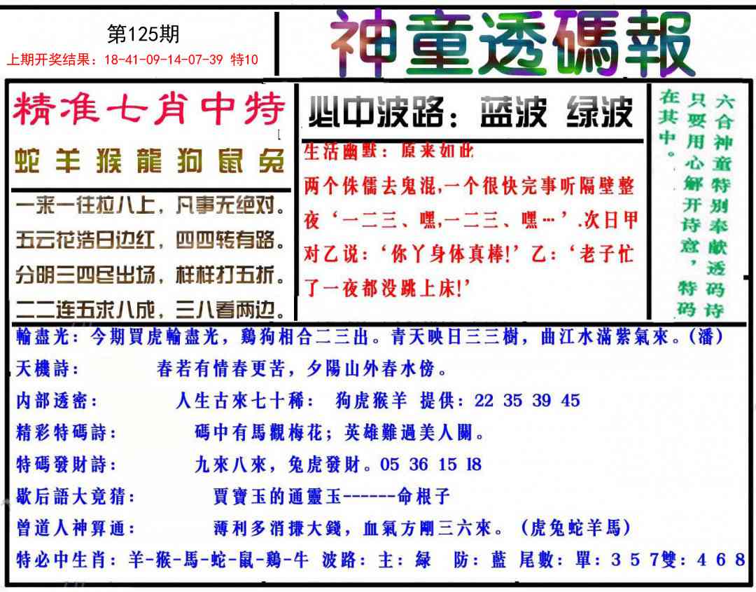 125期神童透码报[图]