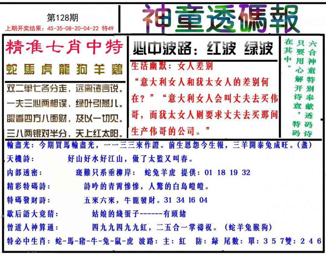 128期神童透码报[图]