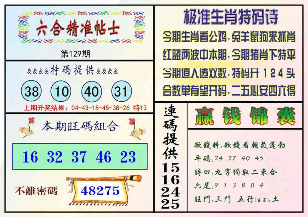 129期精准贴士[图]