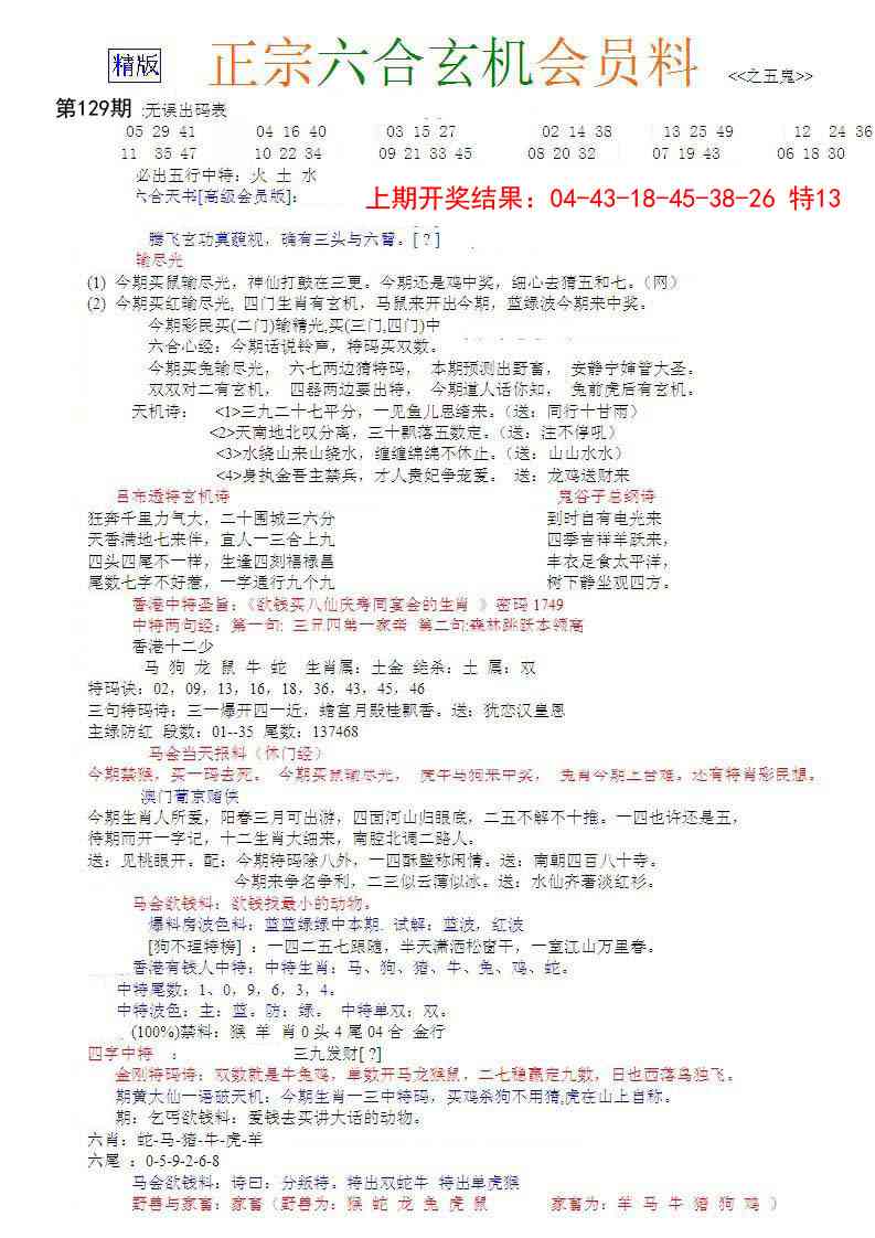 129期正宗六合玄机料[图]
