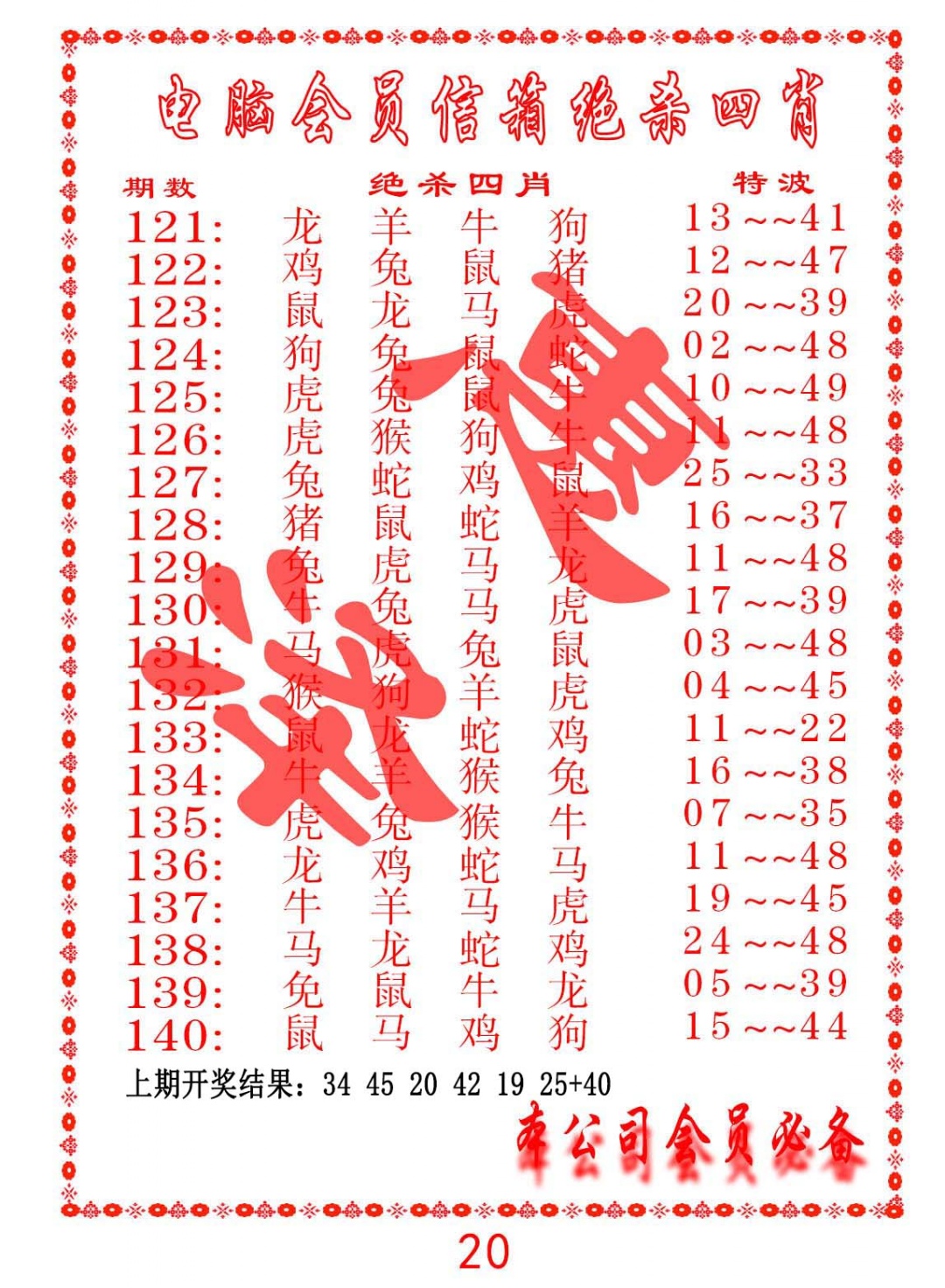 130期电脑会员-绝杀四肖[图]