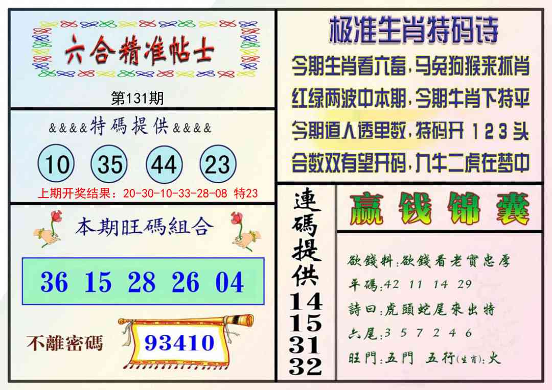 131期精准贴士[图]