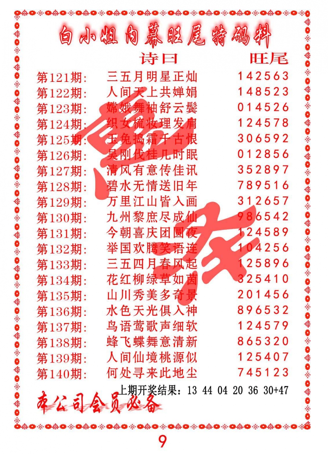 132期内幕旺尾特码料[图]