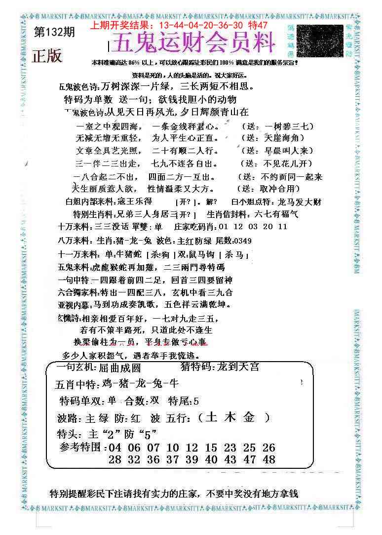 132期五鬼运财会员料[图]
