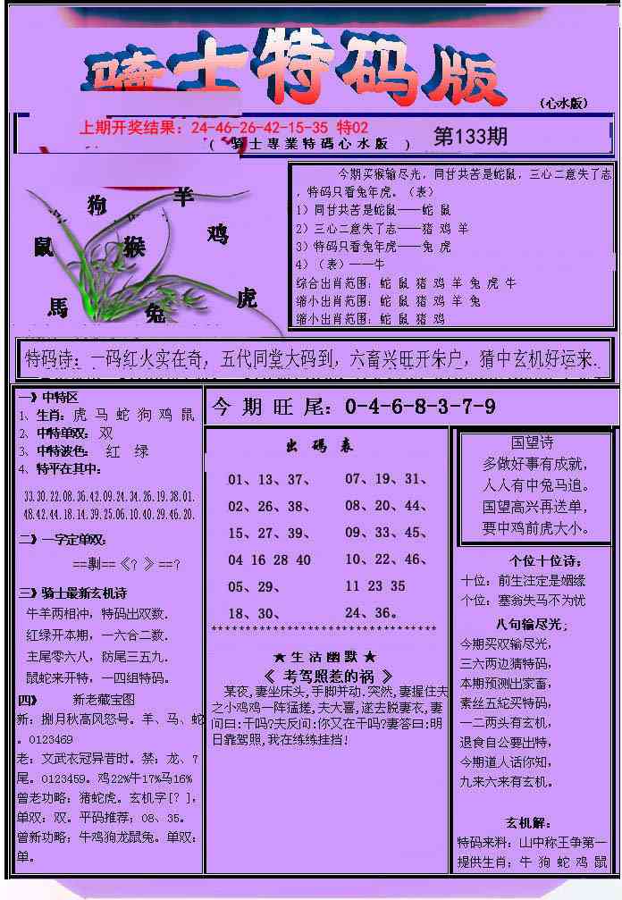 133期骑士特码版[图]