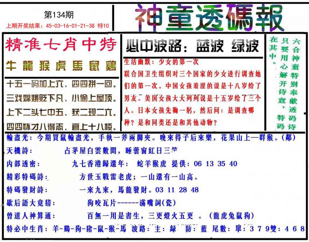 134期神童透码报[图]