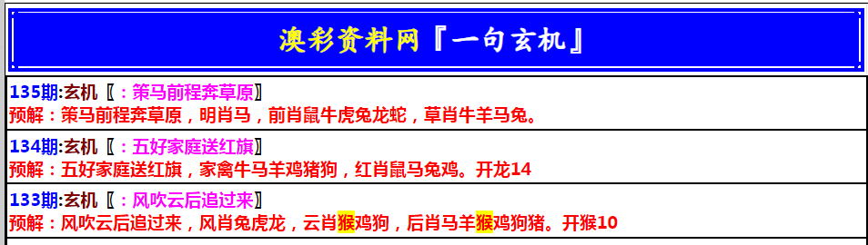 135期澳门一句玄机[图]