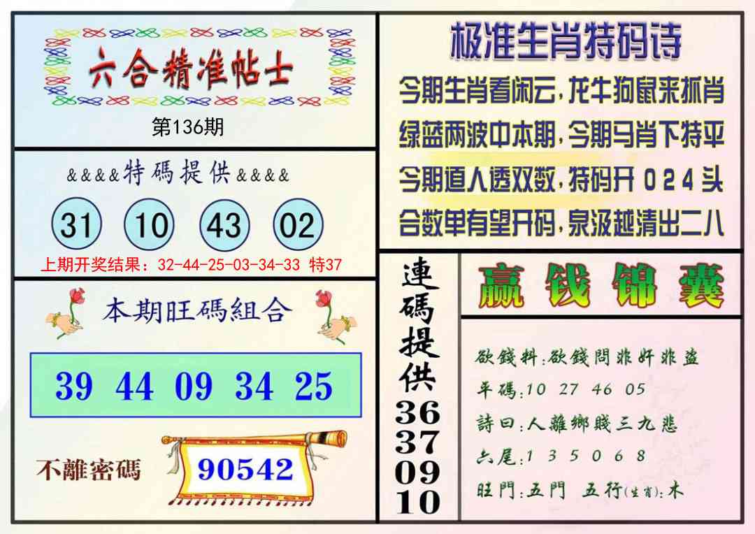 136期精准贴士[图]