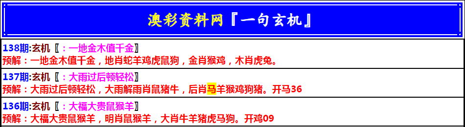 138期澳门一句玄机[图]