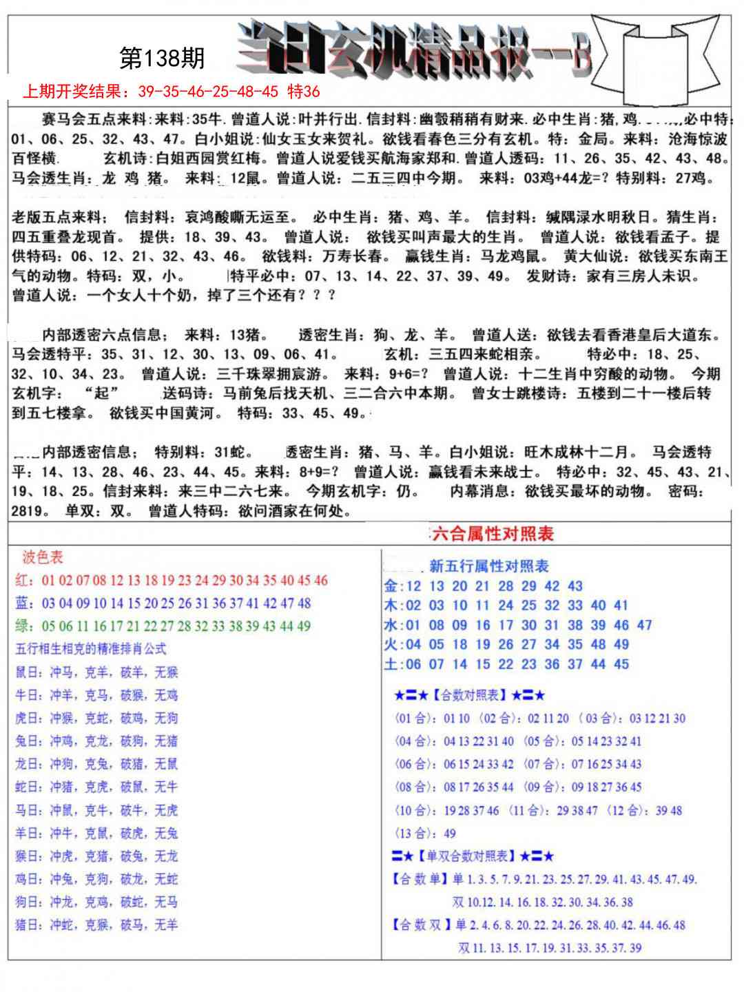 138期当日玄机精品报B[图]