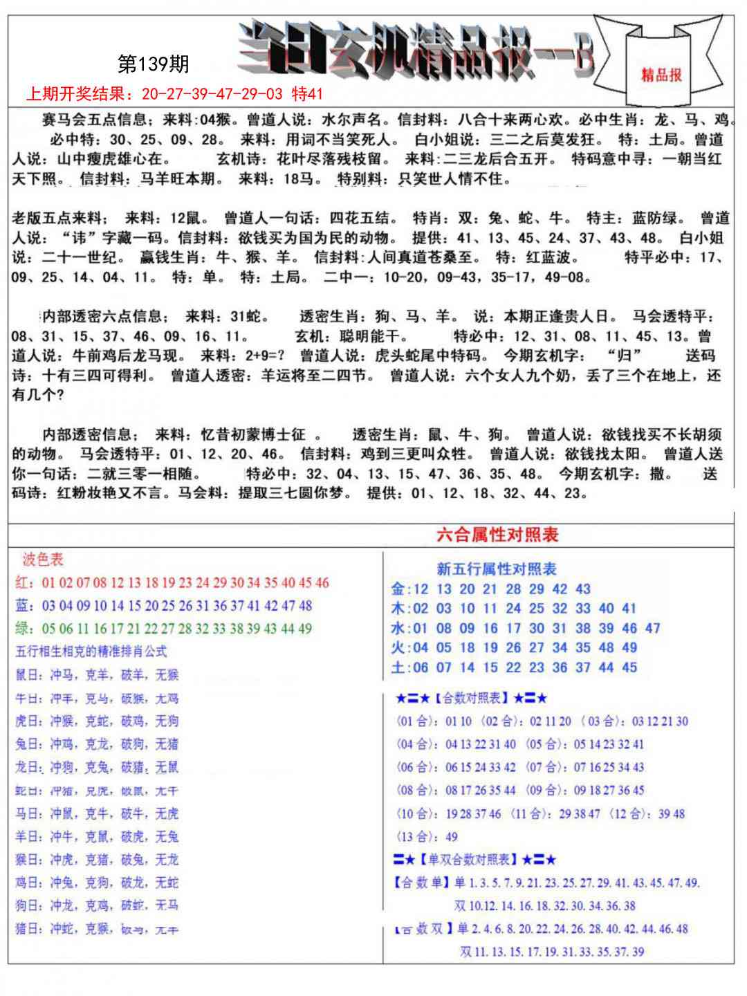139期当日玄机精品报B[图]