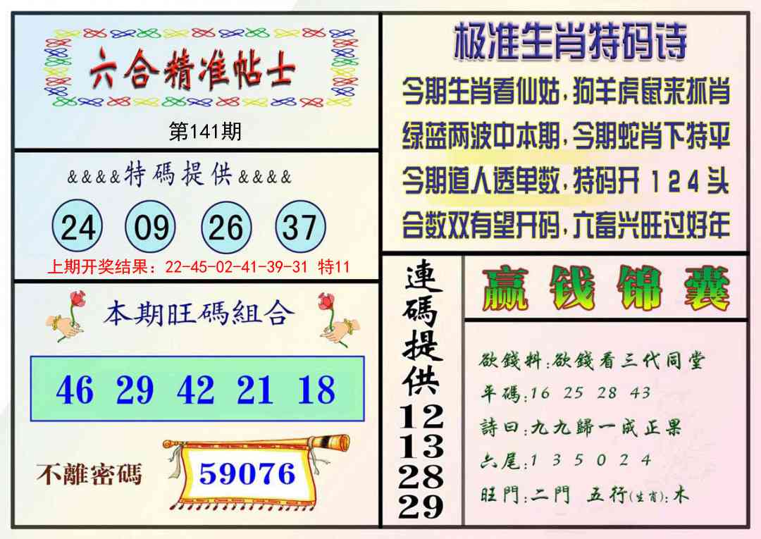 141期精准贴士[图]