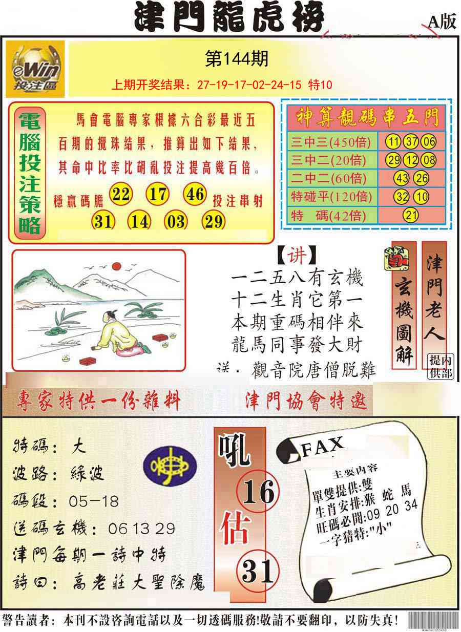 144期津门龙虎榜A[图]