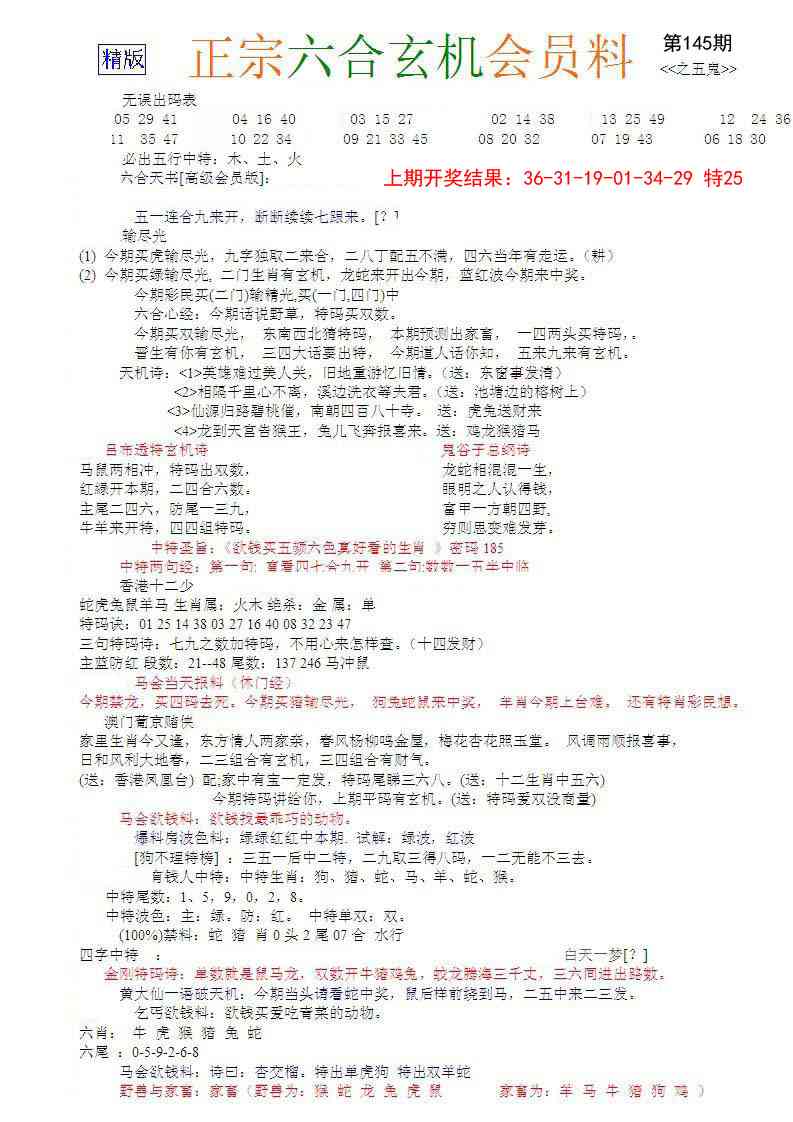 145期正宗六合玄机料[图]