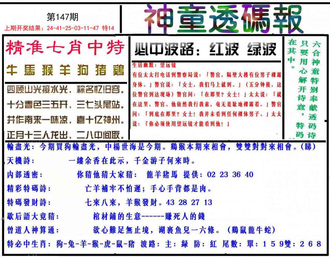 147期神童透码报[图]