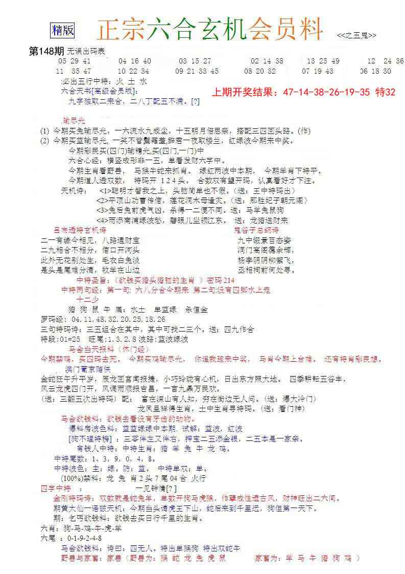 148期正宗六合玄机料[图]