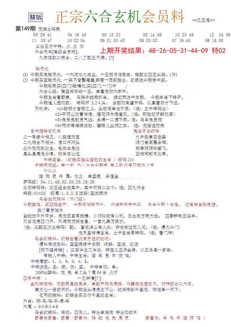 149期正宗六合玄机料[图]
