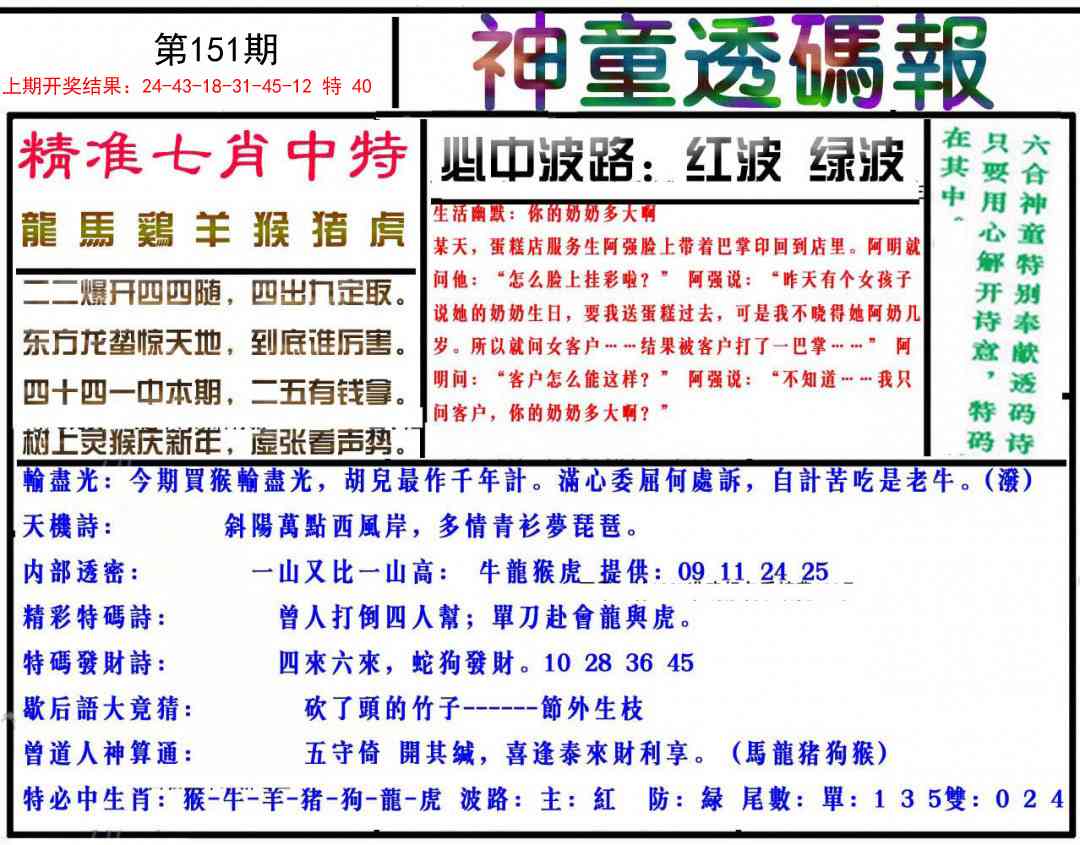 151期神童透码报[图]