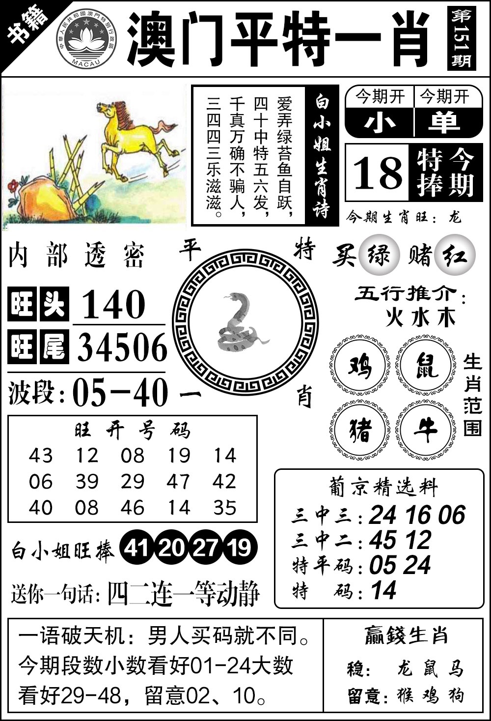 151期澳门内部透密[图]