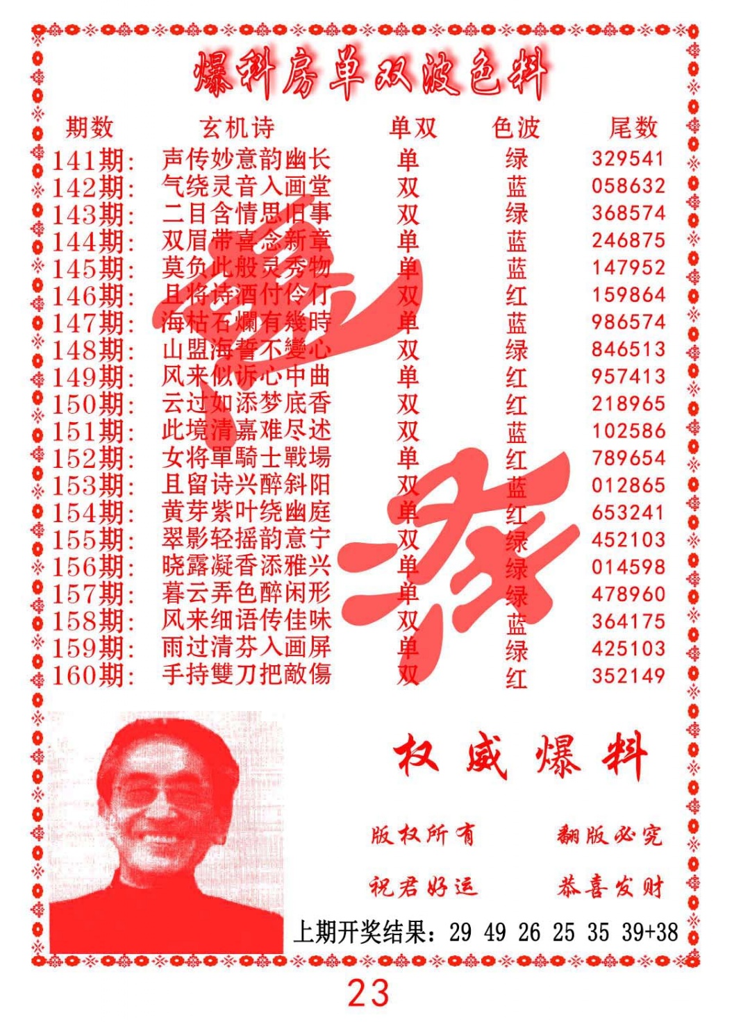 152期爆料房单双波色料[图]