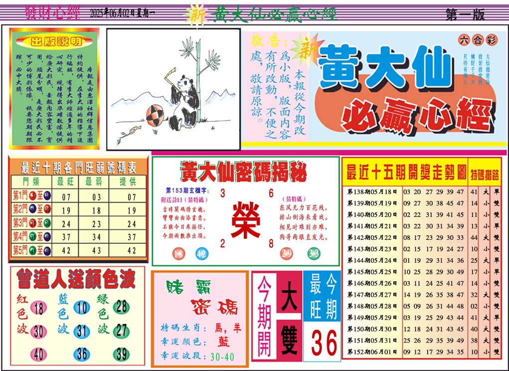 153期黄大仙必赢心经A[图]