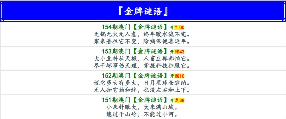 154期金牌谜语[图]