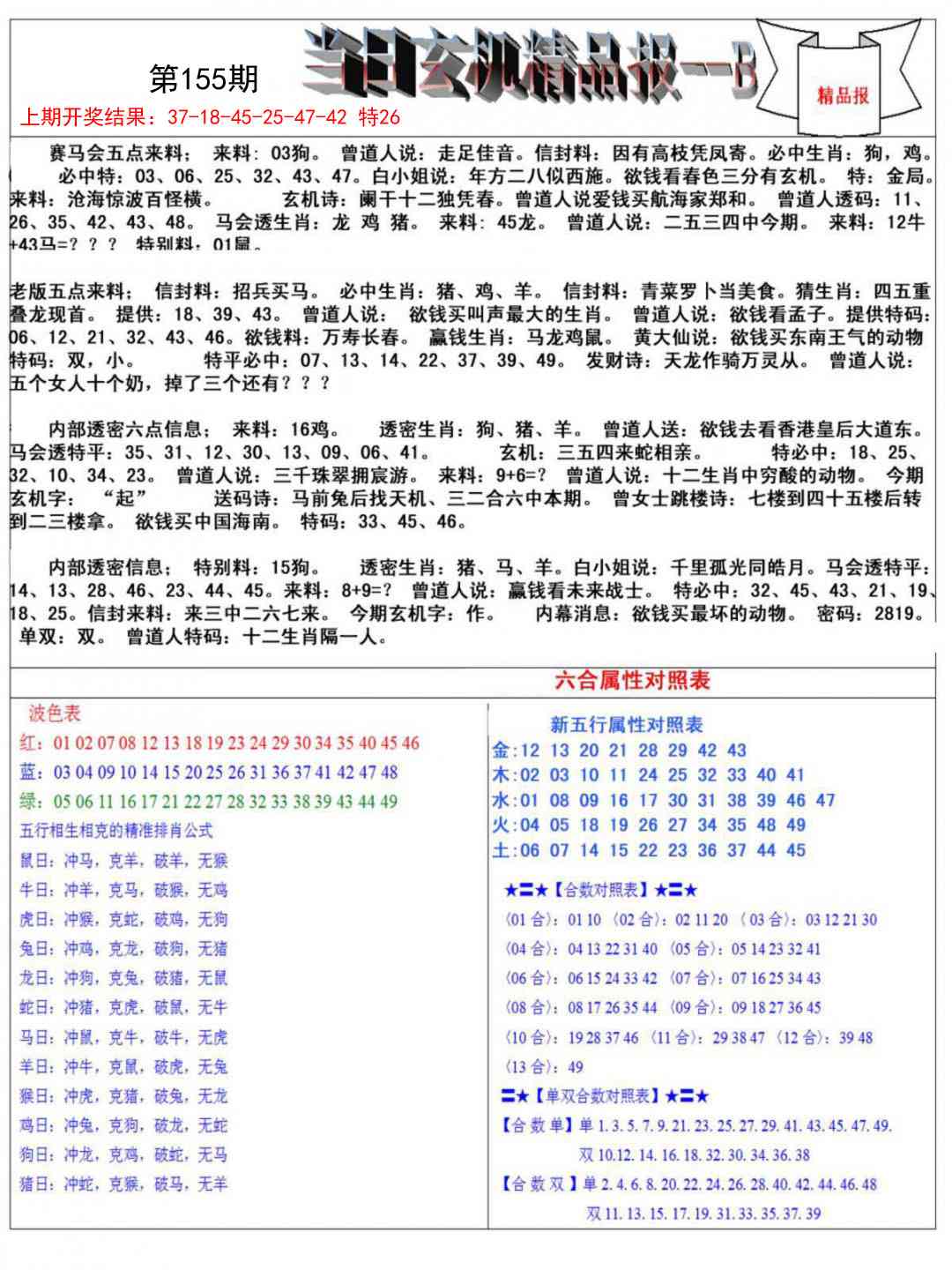 155期当日玄机精品报B[图]